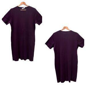 Gispa Italian Sweater Dress Knit Sheath Wool Blend Short Sleeve Royal Purple L